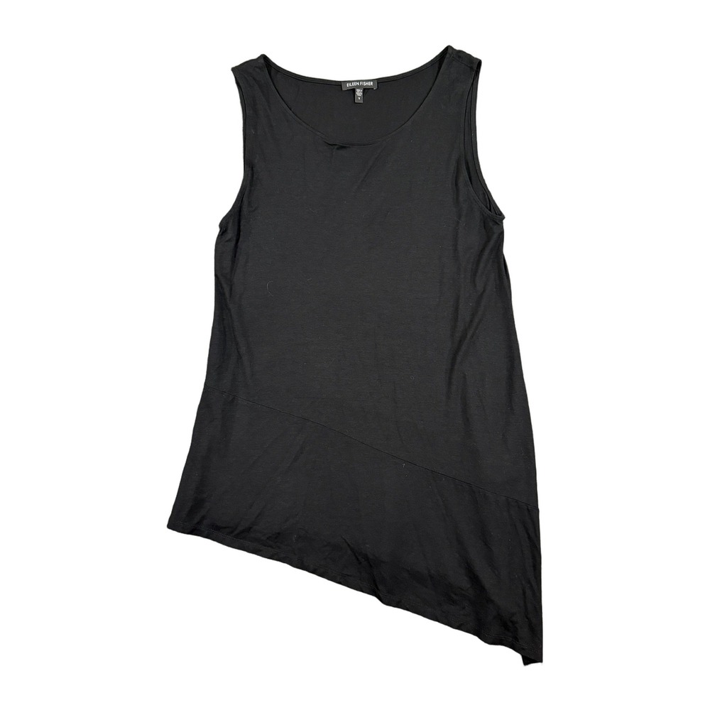 Eileen Fisher Black Asymmetrical Hem Viscose Stretch Tank Top Size S NWOT